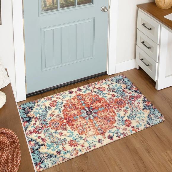 Lahome Bohemian Floral Medallion Area Rug-2x3 Oriental Distressed Small Bath - Picture 6 of 6